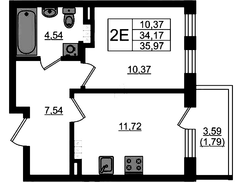 1-комнатная квартира 35.97 м², 4/4 эт., ЖК «Новая история»